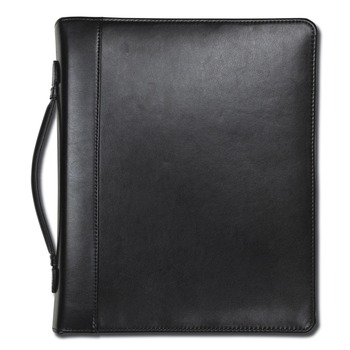 Samsill 15540 11 in. x 13 1/2 in. 2-Part 1 in. Cap Leather Multi-Ring Zippered Portfolio - Black