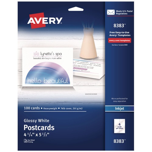 Office & Office Supplies | Avery 08383 4.25 x 5.5 Inkjet Photo-Quality Printable Postcards - Glossy White (100/Pack) image number 0