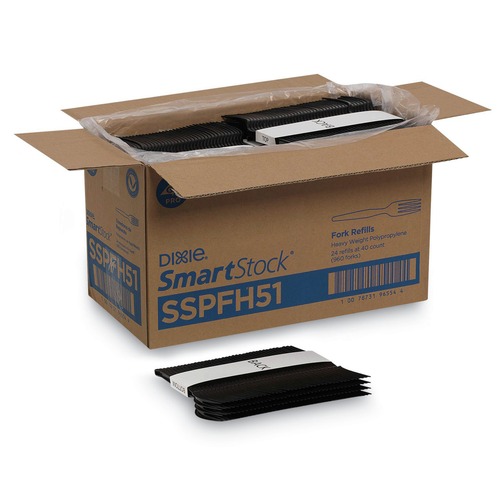 Cutlery | Dixie SSPFH51 SmartStock Series-O 6 in. Heavyweight Plastic Cutlery Forks Refill - Black (40/Pack, 24 Packs/Carton) image number 0