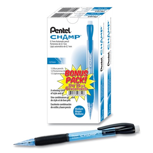 Pencils | Pentel AL17CSW-US 0.7 mm HB (#2) Champ Mechanical Pencil Value Pack - Black Lead, Blue Barrel (24/Pack) image number 0