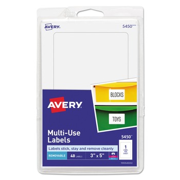 Avery 05450 3 in. x 5 in. Removable Multi-Use Labels for Inkjet/Laser Printers - White (40/Pack)