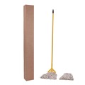 Mops | Boardwalk BWK5324C 60 in. Metal/Plastic Handle No. 24 Natural Cotton Head Cotton Cut End Mop Kit - Yellow Handle (1-Kit) image number 1