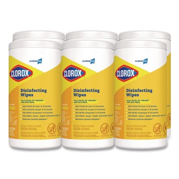 DISINFECTANTS | Clorox 15948 7 in. x 8 in. 1-Ply Disinfecting Wipes - Lemon Fresh, White (75/Canister, 6/Carton)