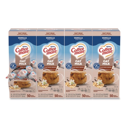 Condiments | Coffee-Mate 12536842 0.38 oz Mini Cups Plant-Based Oat Milk Liquid Creamers - Natural Vanilla (200/Carton) image number 0
