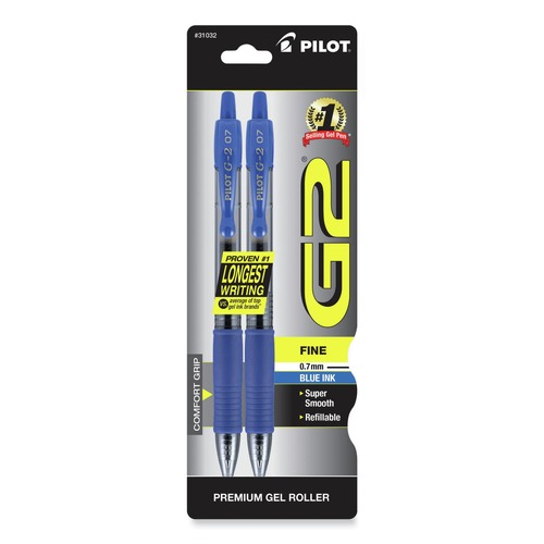 Pens | Pilot 31032 G2 Premium Fine 0.7 mm Retractable Gel Pen - Blue Ink/Smoke/Blue Barrel (2/Pack) image number 0