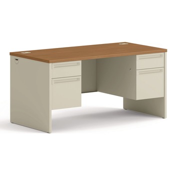 OFFICE DESKS AND WORKSTATIONS | HON H38155.C.L 60 in. x 30 in. x 29.5 in. 38000 Series Double Pedestal Desk - Harvest/Putty
