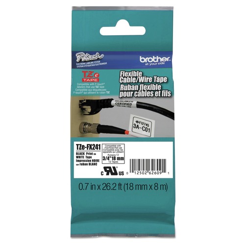 Labels | Brother P-Touch TZEFX241 0.7 in. x 26.2 ft. TZe Flexible Tape Cartridge for P-Touch Labelers - Black on White image number 0