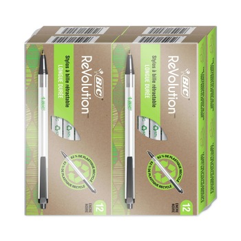 BIC CSEM48BK ReVolution Clic Stic 1 mm Retractable Ballpoint Pen - Medium, Black (48/Pack)