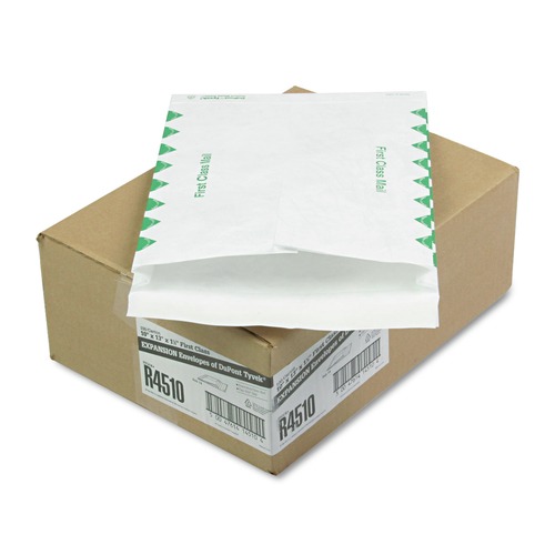 Pens | Survivor QUAR4510 10 in. x 13 in. No. 13-1/2 Lightweight 14 lbs. Tyvek Open End First Class Expansion Mailers - White (100/Carton) image number 0