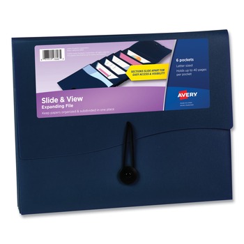 FILING AND FOLDERS | Avery 73545 Slide and View 6-Section Letter Size Expanding File - Navy Blue