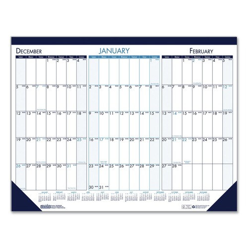 Bulletin Boards | House of Doolittle 136 22 in. x 17 in. 14-Month Dec 2025 to Jan 2027 Three Month Desk Pad - White/Blue/Teal Sheets/Blue Binding/Corners image number 0
