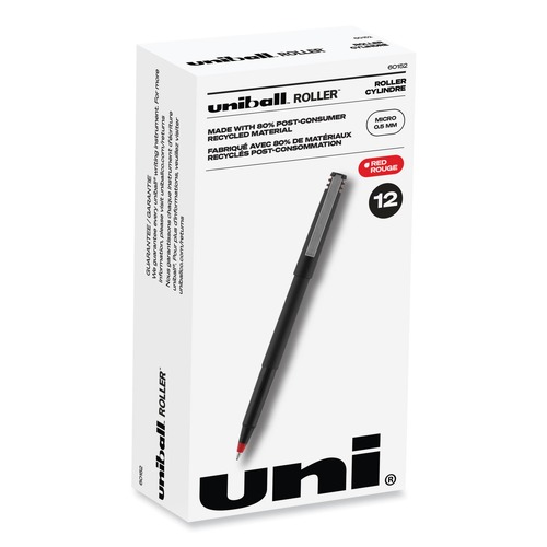 Pens | uni-ball 60152 0.5 mm Stick Roller Ball Pen - Red Ink/Black/Red Barrel/Extra-Fine (1-Dozen) image number 0