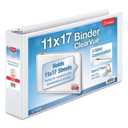 Binders | Cardinal 22142V4 Clearvue 11 in. x 17 in. 3 in. Capacity 3 Slant-D Ring Binder - White image number 0