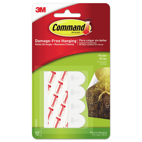 Packing Tapes | Command 17024ES 0.63 in. x 1.75 in. Removable Poster Strips Holds Up to 1 lbs. - White (12/Pack) image number 0