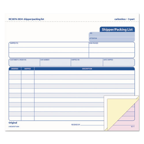 Retail Store Supplies | TOPS 3834 8.5 x 7 Triplicate Snap-Off Three-Part Carbonless Shipper/Packing List (50/Pack) image number 0