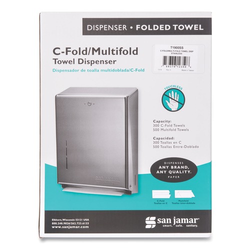Paper Towel Holders | San Jamar T1900SS 11.38 in. x 4 in. x 14.75 in. C-Fold/Multifold Towel Dispenser - Stainless Steel image number 0