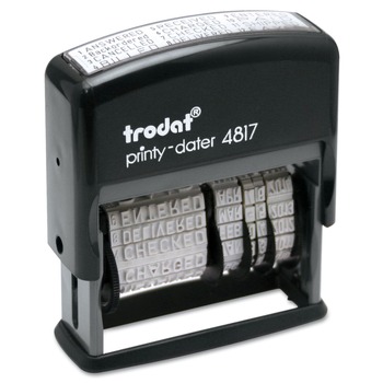 Trodat 4817 Printy Economy 2 in. x 0.38 in. Self-Inking 12-Message Date Stamp - Black