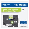 Labels | Brother P-Touch TZEMQG35 0.47 in. x 16.4 ft. Standard Adhesive Laminated Labeling Tape - White/Lime Green image number 1