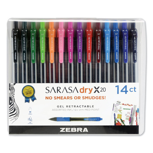 Pens | Zebra 46824 0.7 mm Sarasa Dry Gel X20 Gel Pen - Medium/Assorted Ink and Barrel Colors (14/Set) image number 0