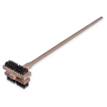 Carlisle 4029400 Sparta Broiler Master Grill Brush and Scraper with 48 in. Natural Wood Handle