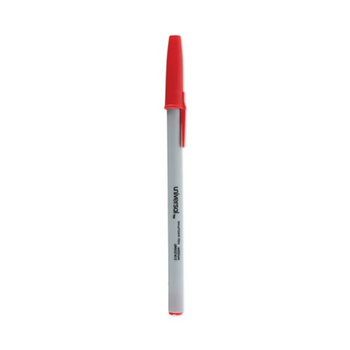 Pens | Universal UNV27412 Medium 1 mm Stick Ballpoint Pen - Red Ink, Gray/Red Barrel (1 Dozen) image number 0