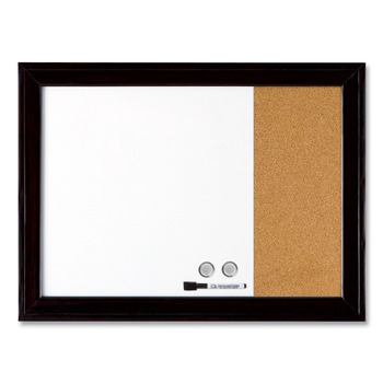 Quartet 79283 23 x 17 Home Decor Magnetic Combo Dry Erase Board with Cork Board on Side - Tan/White Surface/Black Wood Frame
