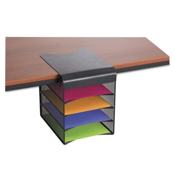 DESK ACCESSORIES AND OFFICE ORGANIZERS | Safco 3242BL 12.33 in. x 12 in. x 10 in. Steel Mesh 4 Compartments Solid Top Horizontal Onyx Hanging Organizer - Black