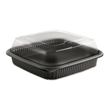  | Anchor 4118515 8.46 in. x 8.46 in. x 2.91 in. 32 oz. Culinary Squares 2-Piece Microwavable Container - Clear/Black (150/Carton)