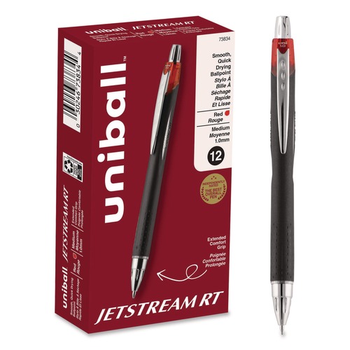 Pens | uni-ball 73834 Jetstream 1 mm Retractable Hybrid Gel Pen - Red Ink/Black/Silver/Red Barrel/Bold (1-Dozen) image number 0