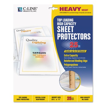 C-Line 62020 11 in. x 8-1/2 in. Polypropylene Sheet Protectors with 50 in. Capacity - Clear (25/Box)