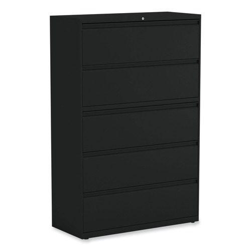 Office Filing Cabinets & Shelves | Alera 25513 42 in. x 18.63 in. x 67.63 in. 5 Legal/Letter/A4/A5 Size Lateral File Drawers - Black image number 0