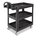 Cleaning Carts | Rubbermaid Commercial 2196862 BRUTE 25.24 in. x 44 in. x 47 in. 3 Shelves 600 lb Capacity Resin 3-Shelf Heavy-Duty Ergo Lipped Utility Cart - Black image number 1