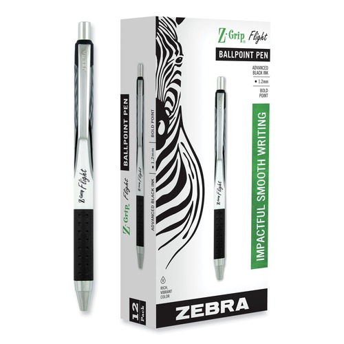Pens | Zebra 21910 1.2 mm Z-Grip Flight Ballpoint Pen - Bold/Black Ink/Black/Gray/White Barrel (1-Dozen) image number 0