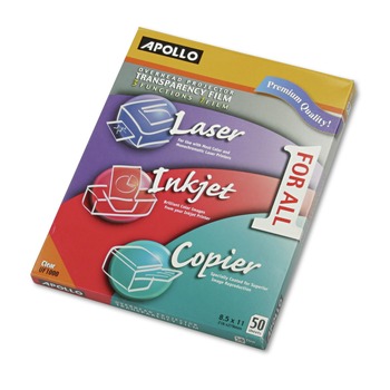 COPY AND PRINTER PAPER | Apollo VUF1000E-A Color Laser/inkjet 8.5 in. x 11 in. Transparency Film - Letter, Clear (50/box)