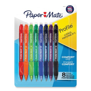 Paper Mate 2105705 0.7 mm HB (#2) Profile Mechanical Pencils - Black Lead/Assorted Barrel Colors (8/Pack)