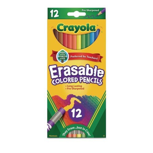 Pencils | Crayola 684412 3.3 mm 2B Erasable Color Pencil Set - Assorted Lead and Barrel Colors (12/Box) image number 0