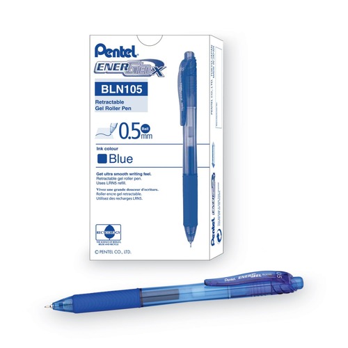 Pens | Pentel BLN105-C Fine 0.5 mm EnerGel-X Retractable Gel Pen - Blue Ink, Translucent Blue/Blue Barrel (1-Dozen) image number 0