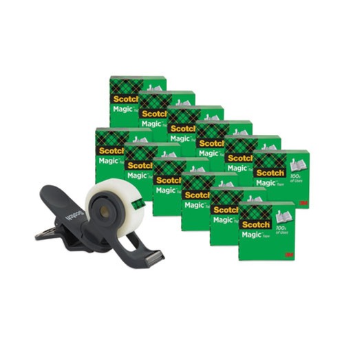 Tape Dispensers | Scotch 810K12C19 1 in. Core Plastic Clip Dispenser Value Pack - Charcoal (12/Pack) image number 0