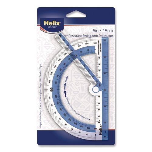 Office & Office Supplies | Maped Helix 60009 6 in. Ruler Edge/10 cm. Ruler Edge 180 Degree Plastic Shatter Resistant Swing Arm Protractor - Random Assorted Color image number 0
