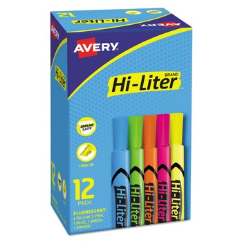 PENS PENCILS AND MARKERS | Avery 98034 Chisel Tip Desk-Style HI-LITER Highlighters - Assorted Ink/Barrel Colors (12/Pack)