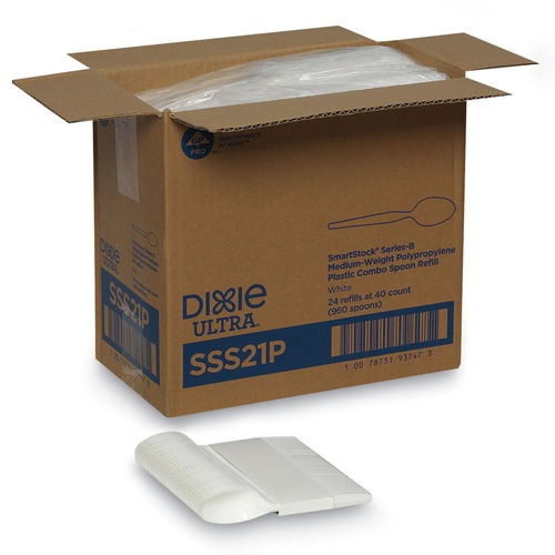  | Dixie SSS21P SmartStock Series-B 5.5 in. Mediumweight Plastic Cutlery Teaspoons Refill - White (40/Pack, 24 Packs/Carton) image number 0