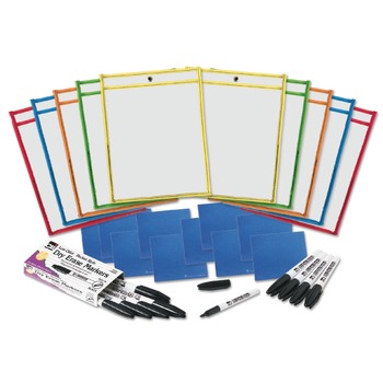 Charles Leonard 29130 10.5 in. x 1.5 in. Dry Erase Pocket Class Pack Kit - Assorted (10/Kit)