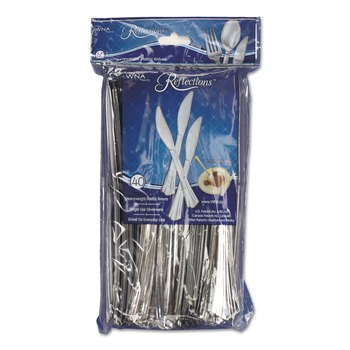 CUTLERY | WNA REF320KN Reflections Heavyweight Plastic Knife Utensils - Silver (40/Pack)