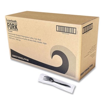 Boardwalk BWKFORKBLPPIW Mediumweight Wrapped Polypropylene Plastic Fork Cutlery - Black (1000/Carton)