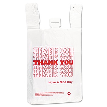 Inteplast Group THW2VAL 12 in. x 7 in. x 23 in. HDPE T-Shirt Bags - White/Red (500/Carton)