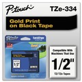 Labels | Brother P-Touch TZE334 0.47 in. x 26.2 ft. TZe Standard Adhesive Laminated Labeling Tape - Gold on Black image number 1