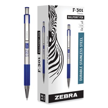 PRODUCTS | Zebra 27120 F-301 Fine 0.7 millimeter Retractable Ballpoint Pen - Blue Ink/Stainless Steel/Blue Barrel (1-Dozen)