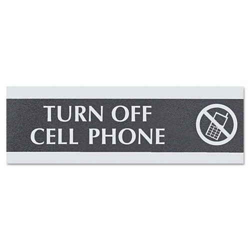 Floor Signs & Safety Signs | Headline Sign 4759 Century Series 9 in. x 3 in. Turn Off Cellphone Office Sign - Black/Silver image number 0