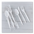 Cutlery | Boardwalk BWK3COMBOKITPP 6.97 in. Plastic Mediumweight Fork/Knife/Spoon 3-Piece Cutlery Kit - White (250/Carton) image number 5