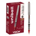 Pens | uni-ball 60139 VISION Fine 0.7 mm Stick Roller Ball Pen - Red Ink Silver/Red/Clear Barrel (1-Dozen) image number 0